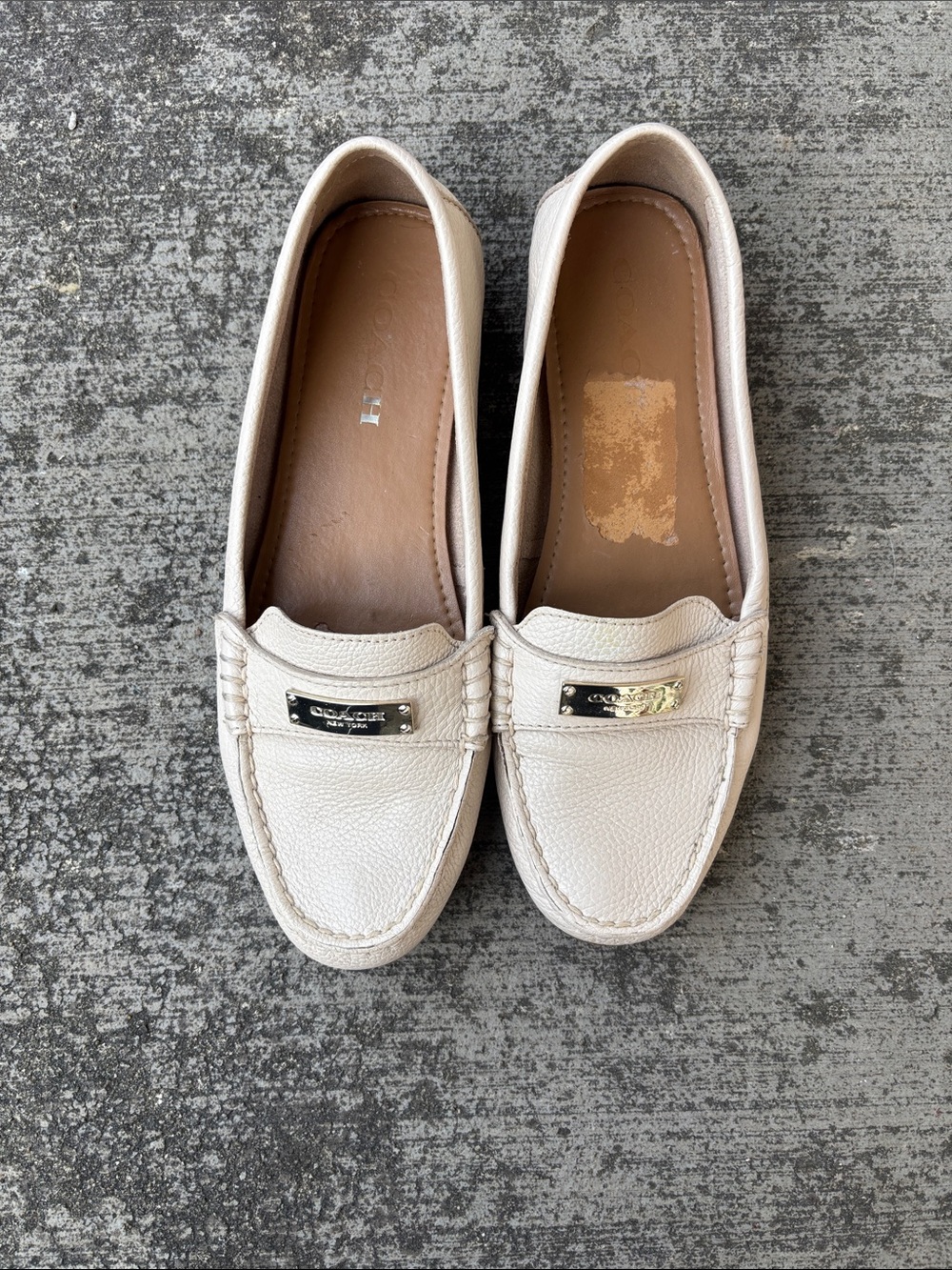 Coach Leather Slip-On Loafers in Cream with Gold Accent